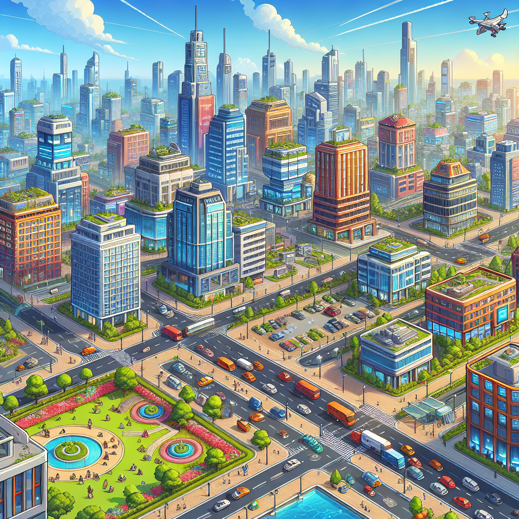 City skyline with vibrant buildings